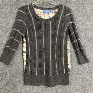 Simply Vera Wang Sweater Top Women Size XS Knit Front Silky Back Gray White